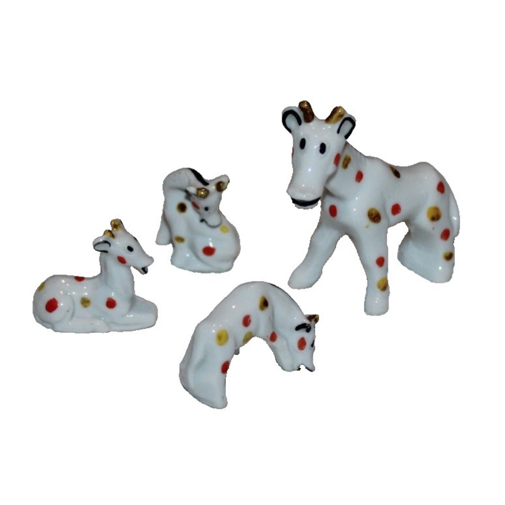 vintage set of 4 polka dot giraffe miniature ceramic figurines Germany MCM